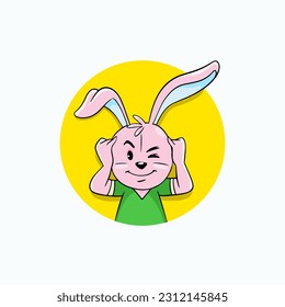 ilustración vectorial de un conejo sosteniendo su cabeza