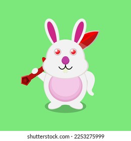 Vector illustration of a rabbit holding a red sword.