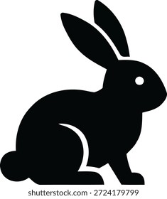Ilustración vectorial de un icono de conejo. Silueta de conejo negro simple adecuada para diseños de Pascua, tiendas de mascotas y gráficos de granja.