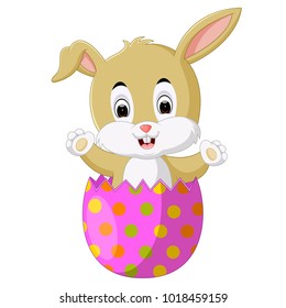 vector illustration of a rabbit inside a cracked easter egg