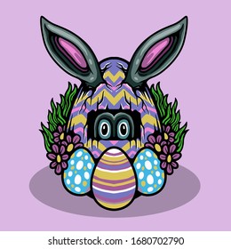 Vector Illustration Of Rabbit Inside Easter Egg 