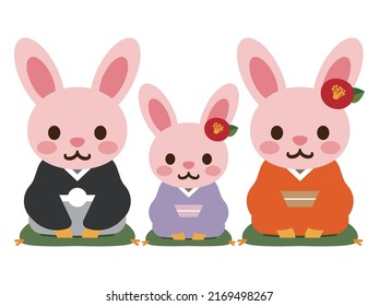 Ilustración vectorial de un conejo en un kimono. Material de la tarjeta de Año Nuevo 2023