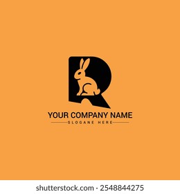 Vector illustration of a rabbit and letter R for an icon, symbol or logo. logo initials letter R
