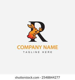 Vector illustration of a rabbit and letter R for an icon, symbol or logo. logo initials letter R
