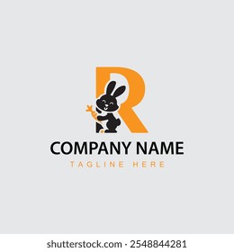 Vector illustration of a rabbit and letter R for an icon, symbol or logo. logo initials letter R
