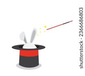 Vector illustration rabbit in magic hat. Flat icon