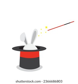 Vector illustration rabbit in magic hat. Flat icon