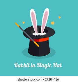 Vector illustration rabbit in magic hat. Surprize concept .