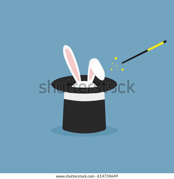 Vector\
illustration rabbit in magic hat. Flat\
icon