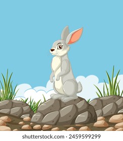 Ilustración vectorial de un conejo en un entorno natural