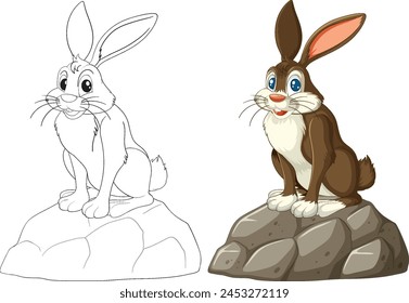 Vector illustration of a rabbit on a stone