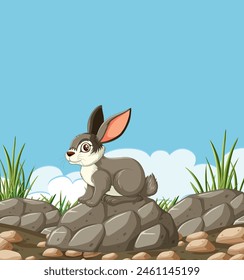 Vector illustration of a rabbit on stones