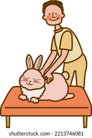 Vector illustration of a rabbit and an osteopath