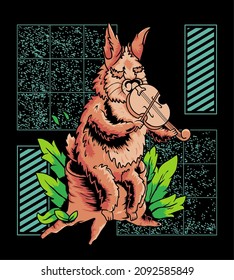 vector illustration of a rabbit, rabbit playing the violin, on a modern geometric background, design for t-shirts, apparel and merchandise