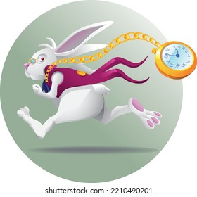 Vector illustration of a rabbit running with his watch