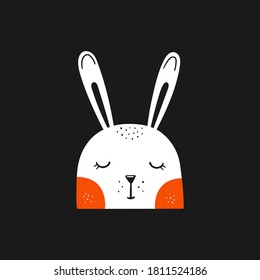 Vector illustration of a rabbit in scandinavian style - White and red on dark grey background - Isolated