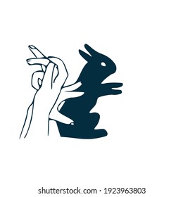 Vector illustration of a rabbit shadow theatre hand figure. Vintage hand drawn or comic book style. 