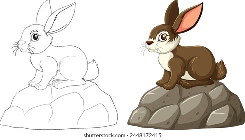 Vector illustration of a rabbit sitting on a rock