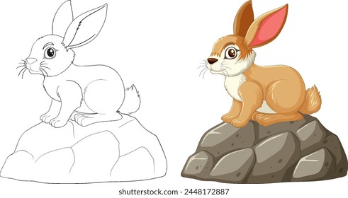 Vector illustration of a rabbit sitting on a rock