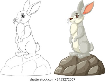 Vector illustration of a rabbit sitting on a rock