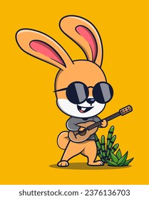 vector illustration of a rabbit in sunglasses playing a cute guitar. animal icon concept