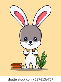 vector illustration of a rabbit wearing a backpack. cute animal icon concept