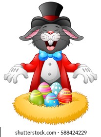 Vector illustration of Rabbit witch by presenting the Easter egg in the nest