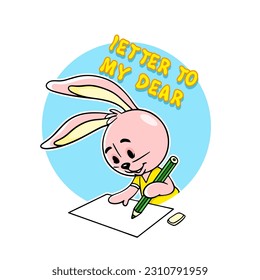 vector illustration of a rabbit writing a letter to its neighbor
