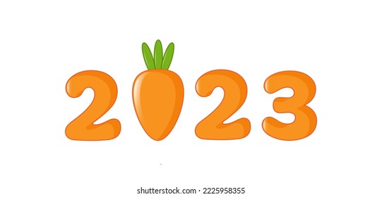 Vector illustration with  rabbits, carrot vegetable food Trendy print design collection of Chinese New Year 2023 symbol, year of rabbit. Sticker pack greeting card template