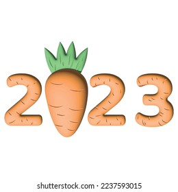 Vector illustration with rabbits, carrot vegetable food Trendy print design collection of Chinese New Year 2023 symbol, year of Christmas rabbit. Sticker pack greeting card template