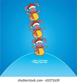 vector illustration of rabbits dressed as Santa Claus