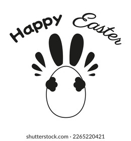 Vector illustration of rabbits and eggs in doodle style. Easter themed background in the style of line art. Easter is set. Happy Easter.