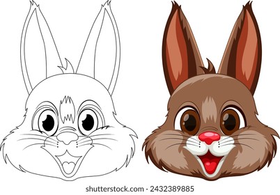"Vector illustration of a rabbit's face, sketched and colored."