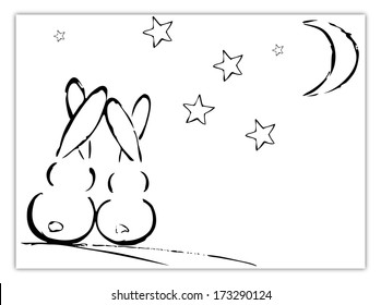 Vector illustration, rabbits in love
