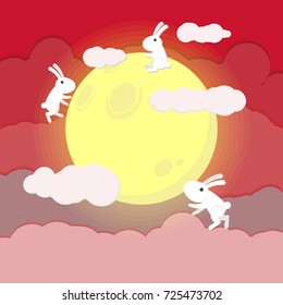 Vector illustration of rabbits on the moon for celebrate the Moon festival.