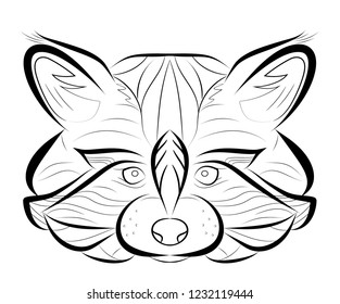 Vector illustration of raccoon isolated on white background for tattoo or coloring
