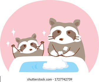 Vector illustration of  raccoon washing hands