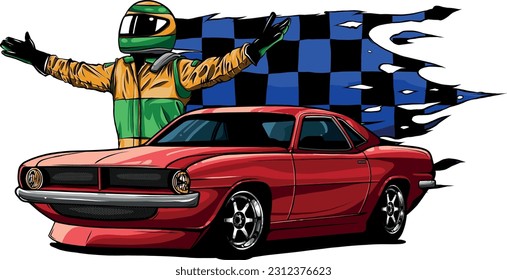 vector illustration with race car and racer