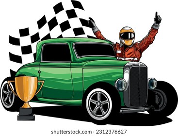 vector illustration with race car and racer