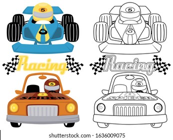 vector illustration of race cars, coloring book or page