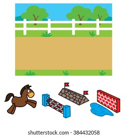 Vector illustration of racecourse background with horse and object for animation