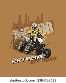 Vector illustration of a racer on an Quad bike riding on the sand. Emblem for 4x4 fans club