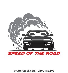 vector  illustration of racing car ride with the fast speed and smoke behind