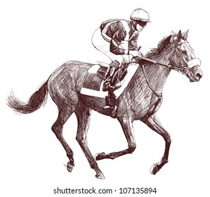 Vector Illustration Of A Racing Horse And Jockey