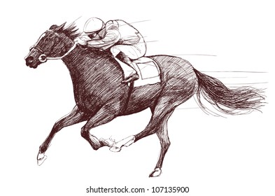Vector Illustration Of A Racing Horse And Jockey