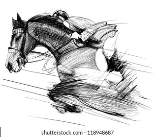 Vector illustration of a racing horse and jockey