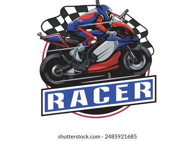 Vector Illustration of Racing Motorcycle and Racing Flags with Vintage Illustration Available for Tshirt Design