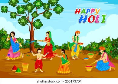 vector illustration of Radha Krishna playing Holi