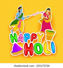 vector illustration of Radha Krishna playing Holi
