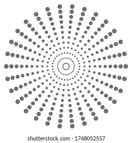 Vector illustration of radial circle design element. Dotted circles. Gray dots on white background. Grey and white sunburst background. Round frame template.